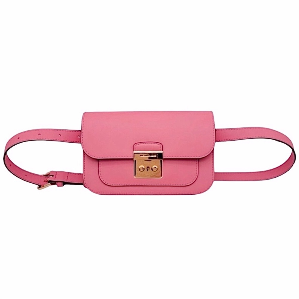 Michael Kors NWT Sloan Editor Tea Rose Leather Flap Belt Bag MSRP $398